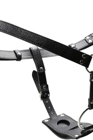 Women Chastity Belt Strap-On Harness PU Leather SM Erotic Sex Toy Bondage Strap Dildo Harness Adjustable Belt Lesbian Double Dildo Straps Trousers for Butt Plug and Dildo