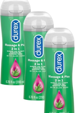 Durex Soothing Massage & Play 2 in 1, Massage Gel and Personal Lubricant, Intimate Soothing Lube Gel, Soothing Touch with Aloe Vera, Water-Based, 6.76 oz. (Pack of 3)