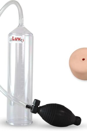 LeLuv Easyop 2.25 Inch by 9 Inch Cylinder Penis Pump Black Bgrip Ball Handle Clear Graduated Cylinder/Clear Collapse-Resistant Hose + Large Anus Donut Seal