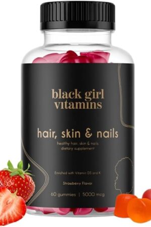 Black Girl Vitamins - Hair, Skin, and Nails Gummies with Biotin (6000 mcg), Zinc, Gelatin Free, Vitamin A, and Vitamin E - Gluten-Free Made in The USA (Strawberry, 60 Count) 30 Day Supply