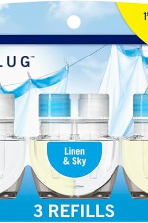 Febreze Plug In Air Freshener, Odor-Fighting Scented Oil Refill, Air Fresheners for Home and Bathroom and Kitchen, Long Lasting for Strong Odors, Linen & Sky Scent, 087oz Refills, 3 Count (Pack of 1)