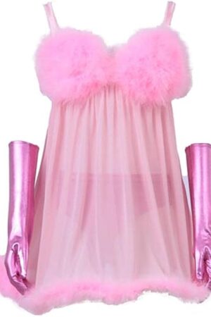 Women's Cosplay Pink Fembot Costume Dress Women's Sexy Robot Costume Feather Lingerie Set Adult