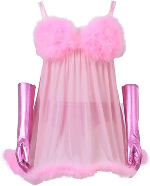 Women's Cosplay Pink Fembot Costume Dress Women's Sexy Robot Costume Feather Lingerie Set Adult