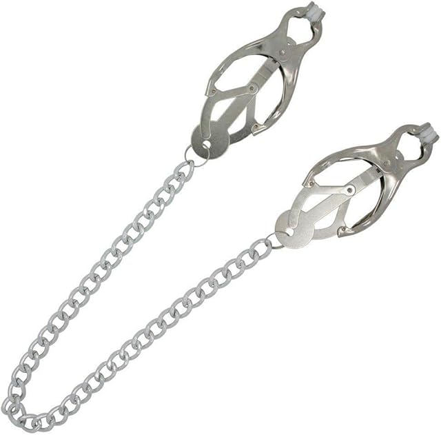 Intense Pressure Nipple Clamps with Chain - Ultimate Pleasure for Nipple Play - Secure Grip - Easy to Use - Rubber Grips - Sensational Sensitivity - Erotic Stimulation - Toy Collection Addition