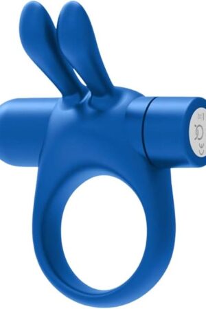Forto Bunny Rechargeable Silicone Vibrating C-Ring - Powerful Vibrations and Premium Silicone Cock Ring - Vibrating Cock Ring with Bunny Ears Silicone Penis Ring Adult Product - (Blue)