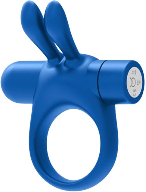 Forto Bunny Rechargeable Silicone Vibrating C-Ring - Powerful Vibrations and Premium Silicone Cock Ring - Vibrating Cock Ring with Bunny Ears Silicone Penis Ring Adult Product - (Blue)