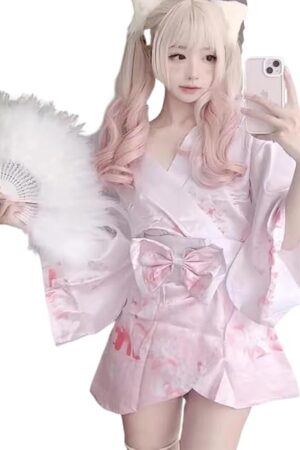 Women's cosplay Japanese kimono pajama print perspective Halloween dress lingerie