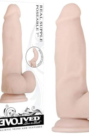 Evolved Love Is Back - Real Supple - Life-Like Feel - Poseable 7 Inch Realistic Veins and Textures - Bendable Shaft with Suction-Cup Dildo - Light/Beige