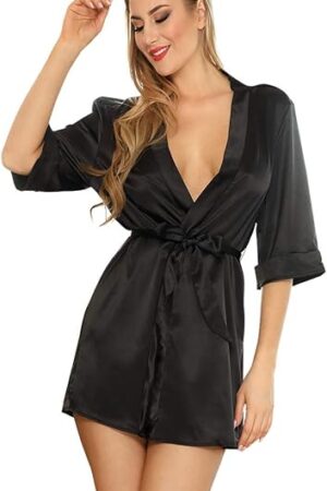 Black Satin Robe for Women - Silk Short Bridesmaid Lingerie