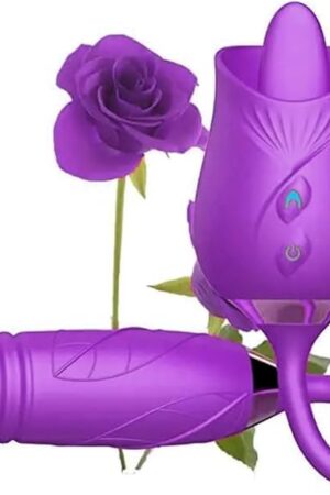 Generic Easy to Operate Rose Shape Toys Update Model 3 in 1 Rose Toy with Tongue Licking, Thrusting and Vibrating Adult Tools BZ842, Purple-ms