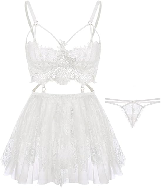 Bridal Lingerie White Floral Cutout Lace Embroidery Bralette Set Nightwear Wedding Sexy Elegant for Women