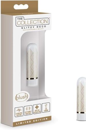 Blush Novelties - Glitzy Deco Rechargeable 10 Function Designer Bullet Vibrator - Thoughtfully Designed Vibration Modes - Giftable Sex Toy with Patterns for Girlfriend Wife Bachelorette Party