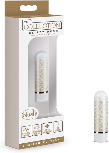 Blush Novelties - Glitzy Deco Rechargeable 10 Function Designer Bullet Vibrator - Thoughtfully Designed Vibration Modes - Giftable Sex Toy with Patterns for Girlfriend Wife Bachelorette Party