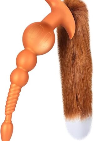 Anal Beads with Removable Foxtail Extra Long Fox Tail Anal Butt Plug Sex Toy Liquid Silicone Anal Plugs Anal Stimulator for Men Women Couples Cosplay Anal Trainer Erotic SM Sex Games (XXXL)