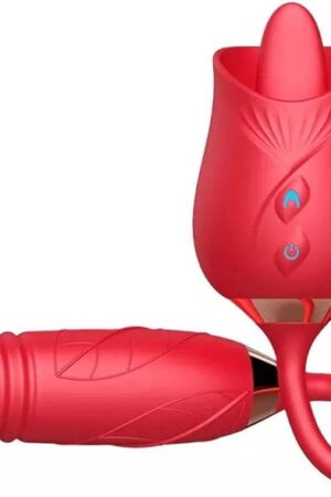 Flower Sex Toy Dildo Vibrator-2in1, Sex Stimulator for Women with 10 Tongue Licking & 10 Thrusting Dildo G Spot Vibrators, Adult Games Clitoral Nipple Licker for Woman Man, Couples Pleasure (RED)