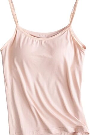 Women Camisole with Built in Bra Adjustable Spaghetti Straps Cami Tank Tops Layer Cami with Shelf Bra Underwear Vest