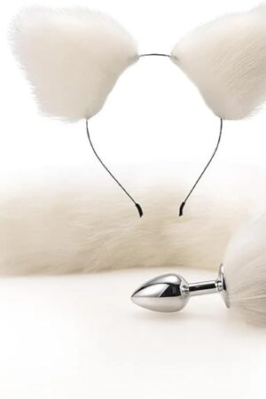Anal Sex Toys Fox Tail Butt Plug Set with Hairpin Anal Kit Anal Butplug Tail Prostate Massager Anal Plug for Couples Cosplay(White)