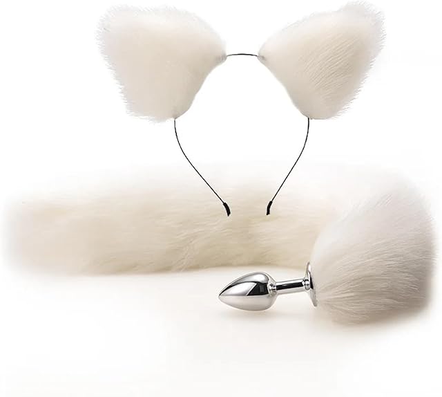 Anal Sex Toys Fox Tail Butt Plug Set with Hairpin Anal Kit Anal Butplug Tail Prostate Massager Anal Plug for Couples Cosplay(White)