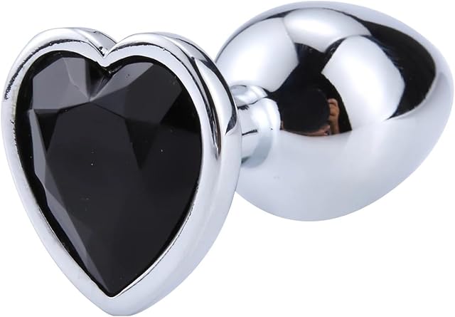 Anal Plug Heart 3 Sizes Stainless Steel Crystal Anal Plug Removable Butt Plug Stimulator Anal Sex Toys Prostate Massager Dildo(Black,L-4CM)