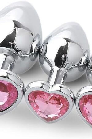 3 Pcs Jewel Butt Plug Kit Luxury Jewelry Design Fetish Stainless Steel Anal Butt Plug,S&M Adult Gay Anal Plugs Woman Men Sex Gifts Things for Beginners Couples Large/Medium/Small,Pink