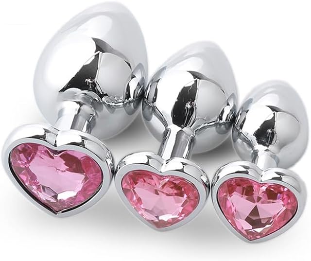 3 Pcs Jewel Butt Plug Kit Luxury Jewelry Design Fetish Stainless Steel Anal Butt Plug,S&M Adult Gay Anal Plugs Woman Men Sex Gifts Things for Beginners Couples Large/Medium/Small,Pink