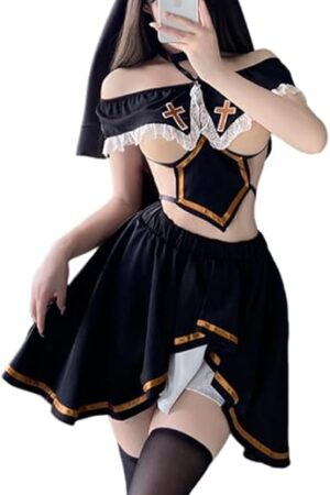 Women's cosplay Halloween nun lingerie anime jumpsuit female nun dress uniform