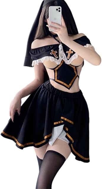 Women's cosplay Halloween nun lingerie anime jumpsuit female nun dress uniform