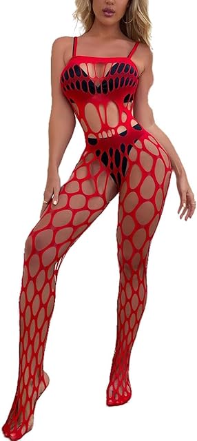 Women's Fishnet BobyStocking Babydoll Bodysuit Chemise Nightwear Sexy Mesh Lingerie One Size