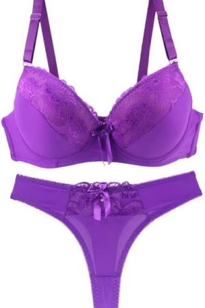 Women's Lace Lingerie 2 Piece Bra and Thong Set Underwire Bra