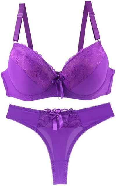 Women's Lace Lingerie 2 Piece Bra and Thong Set Underwire Bra
