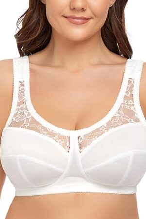 Women's Embroidery Lace Underwire Bra Unlined Plus Size Minimizer Bra Non-Padded