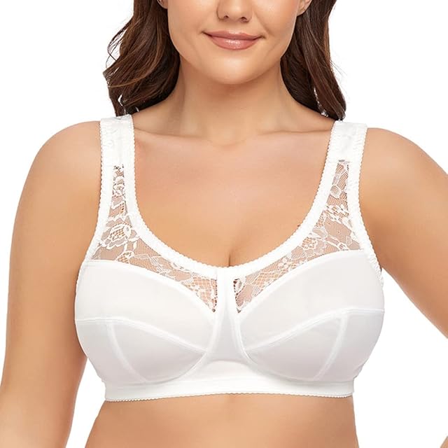 Women's Embroidery Lace Underwire Bra Unlined Plus Size Minimizer Bra Non-Padded