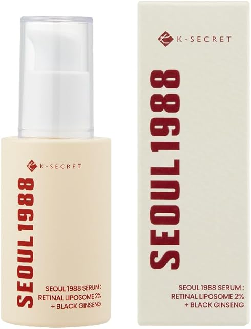KSECRET | SEOUL 1988 Serum : Retinal Liposome 2% + Black Gingeng, 30ml/101floz | 58% Black Gingeng Extract with Retinal, Bakuchiol, Vitamin C & 3 Peptides for Wrinkle Care | Korean Skincare |