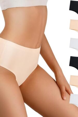 High Waisted Tanga Underwear for Women T Back Thong Seamless Hi Cut Panties Soft Smooth Classic Undies 6 Pack