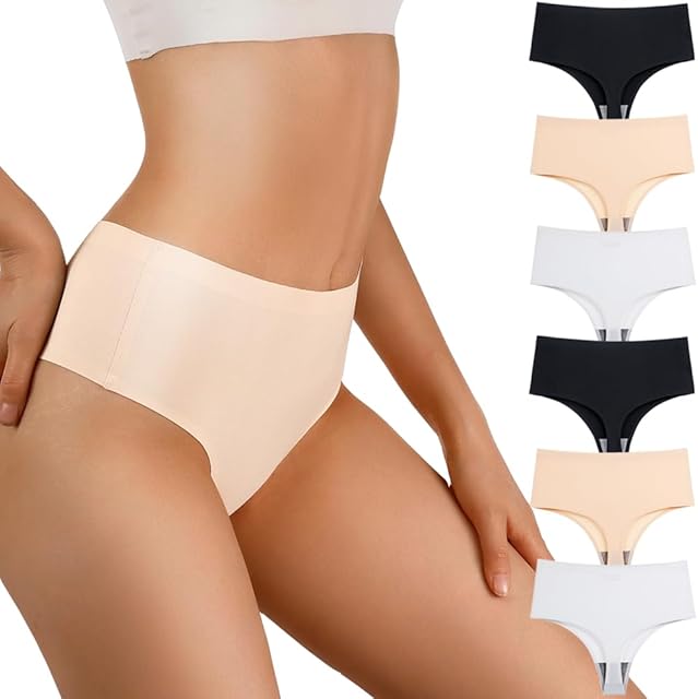 High Waisted Tanga Underwear for Women T Back Thong Seamless Hi Cut Panties Soft Smooth Classic Undies 6 Pack