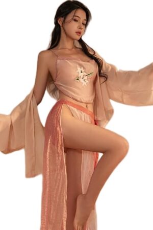 Ancient Chinese Embroidered Sheer Lingerie - Elegant Hanfu Sleepwear with Dudou & Bedroom Wear