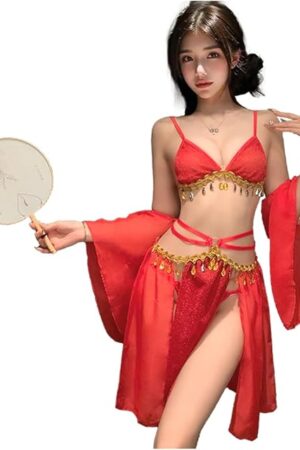 Women's exotic dancer costume cosplay retro printed kimono dress lingerie