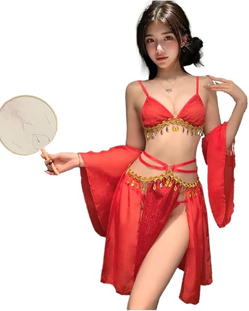 Women's exotic dancer costume cosplay retro printed kimono dress lingerie