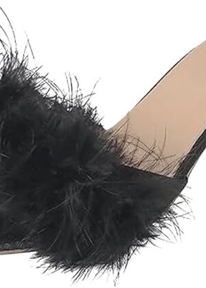 Women Sexy Slipper Cute Fuzzy Heels Furry Kitten Heels for Lingerie Wedding Birthday