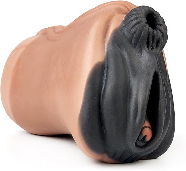 Fantasy Lifelike 2 in 1 Soft Silicone Made Portable Use Male Masturbator Men Silicone Stroker Male Sex Product Stretchy with Two Textured Internal Tunnels for Men Couple Brown Black Color