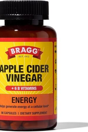 Bragg Energy Apple Cider Vinegar Capsules with B-12 Vitamins - 90 Capsules - Weight Management - Non-GMO, Vegan, Gluten Free, No Sugar - Helps Generate Energy at Cellular Level for Men and Women