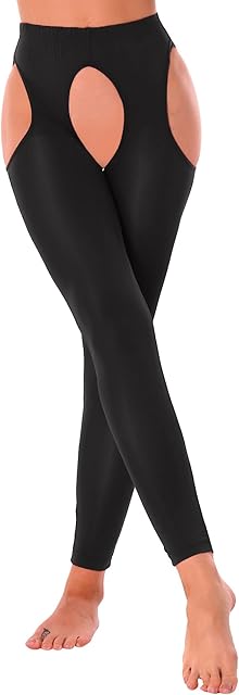 Women Ice Silk Sexy Hollow Out Long Leggings Open Crotch High Elastic Low Waist Pencil Pants