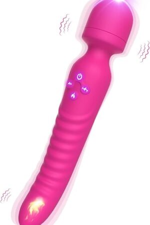 G Spot Vibrator Wand, Heating Function Sex Wand Massager for Clitoris, G-spot Stimulation, Waterproof Dildo Sex Toy with 7 Powerful Vibrations Dual Motor Stimulator for Women or Couple(Pink)