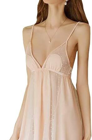 Lace hollow Nightgown Satin Sling Sexy Lingerie V Neck Nightwear Chemise Suspender Skirt Set for Women