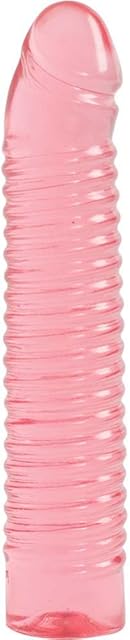 Vivid Sunrise Ribbed Jellie Cock Dildo, Pink, 7 Inch