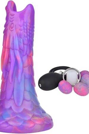7.28'' Dragon Ovipositor Dildo with 5 Luminous Eggs, Adult Sex Toy for Women, Couples, Silicone Egg Toy Adult with Hollow Tunnel with 5 Balls, Luminous Dildo Glow in The Dark - Small Egg