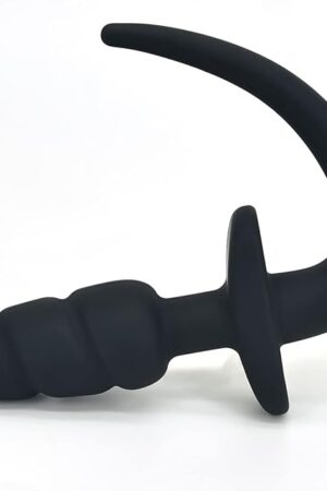 Anal Plug Tiny Puppy Tail Butt Plug with T-Shaped Base for Long-Term Wear Silicone Dog Tail Cosplay Sex Toy for Women Men Black