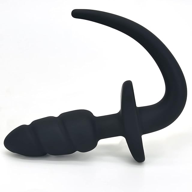 Anal Plug Tiny Puppy Tail Butt Plug with T-Shaped Base for Long-Term Wear Silicone Dog Tail Cosplay Sex Toy for Women Men Black