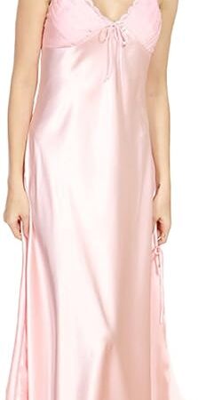 Women's Sexy Satin Long Nightgown Lace Slip Lingerie Chemise Robes