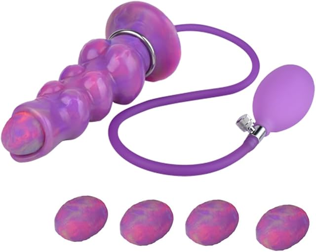 Fantasy Ovipositor Dildo Hollow Tunnel with 5 Eggs Adult Sex Toy for Women, Couples, 6.89'' Knotted Luminous Dildo Anal Sex Toys - Purple Inflatable Pump